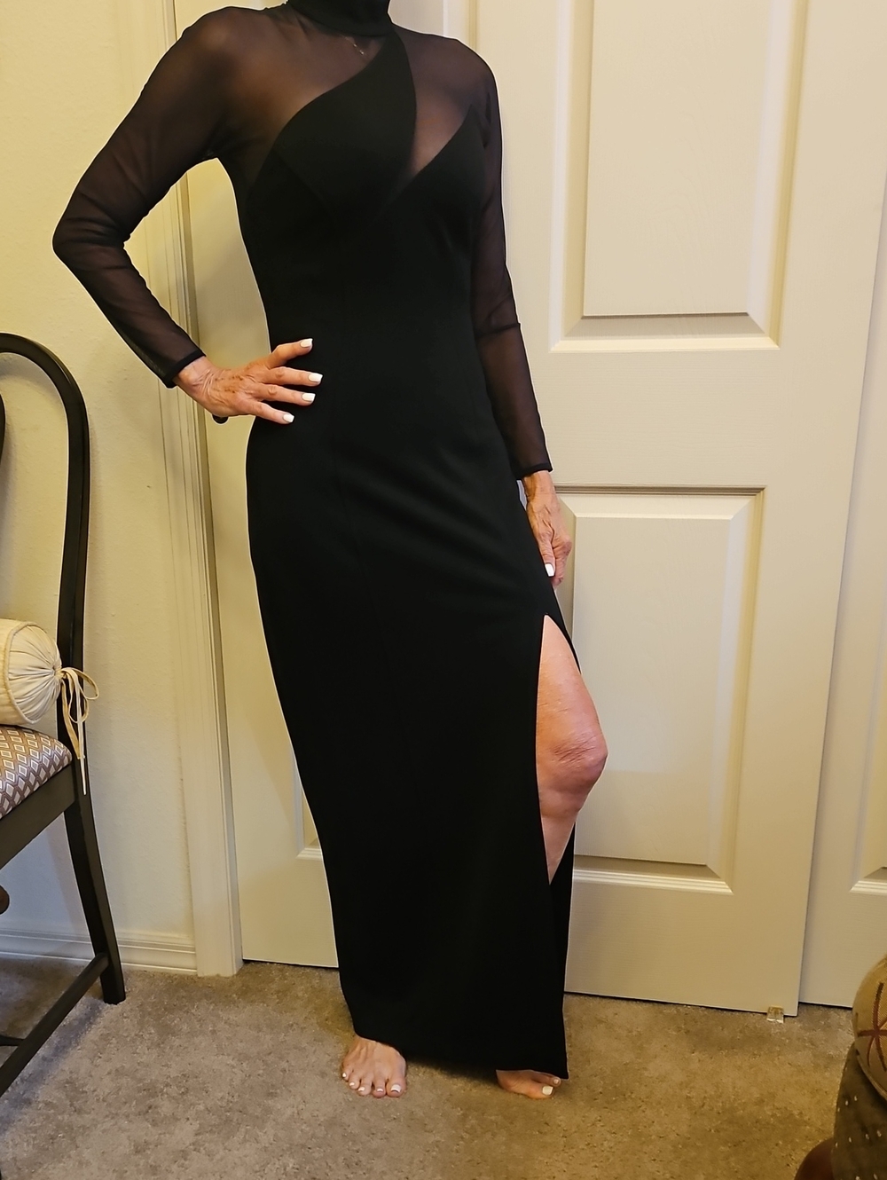 Vintage 90s Tadashi Evening Gown Mesh Illusion